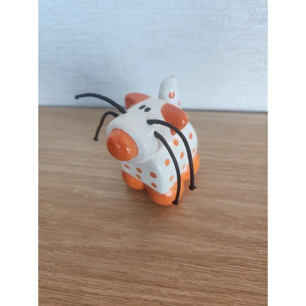 Whimsical 2Kewt Ceramic‎ Orange Polka Dot Cat Figurine Rope Whiskers Decorative